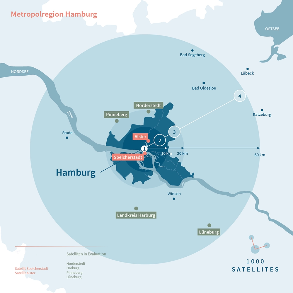 Grafik Standortkarte Hamburg der 1000 Satellites Sateliten